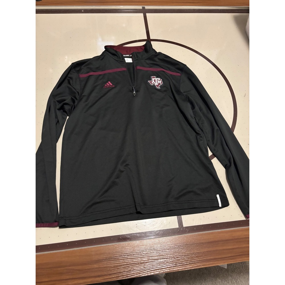 1169 Adidas Texas A&M Aggies Mens Medium Quarter Zip Pullover Black Maroon NCAA